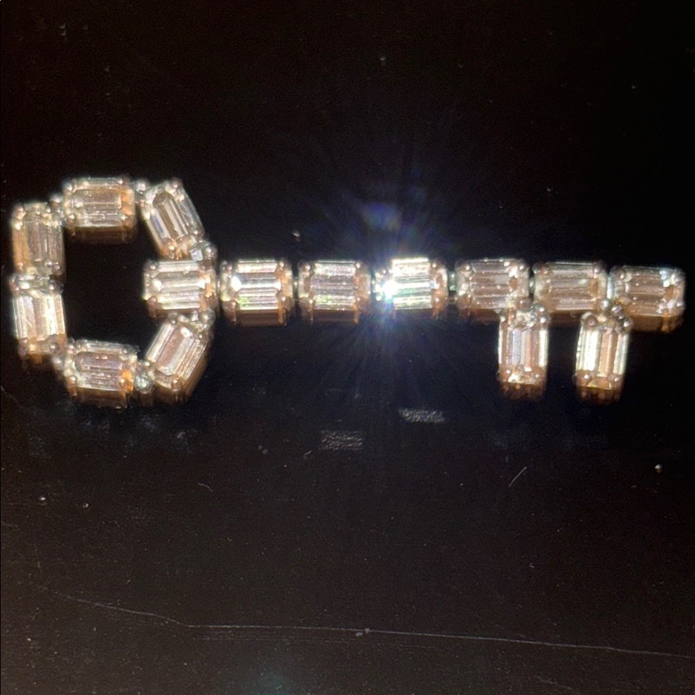 Vintage Silvertone skeleton key with baguette, rhinestones, Brooch